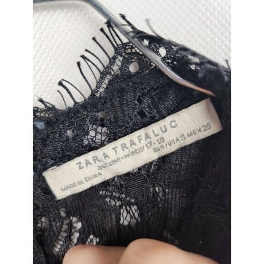 ZARA Trafaluc Womens Crop Top Small Black Lace Sheer Sleeveless Dark Fairy - Picture 5 of 7
